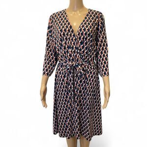 Leota Perfect Faux Geometric Patterned Wrap Dress size 3L